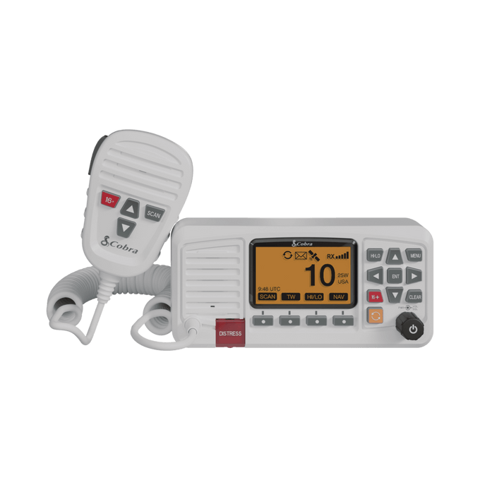 Front view white Cobra BlueBound 1350 fixed mount marine radio