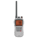 Front view of a white Cobra BlueBound 650 handheld marine radio device