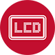 White 'LCD' logo on a red background