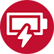 Red circle with a white fully charged battery icon